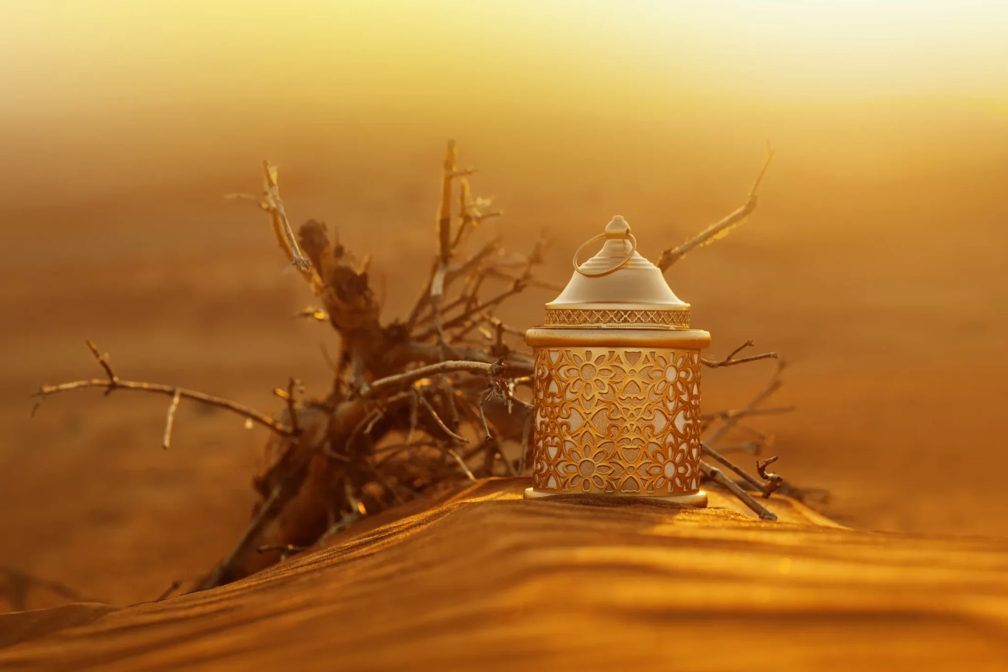 A fanoos lamp in the desert sand