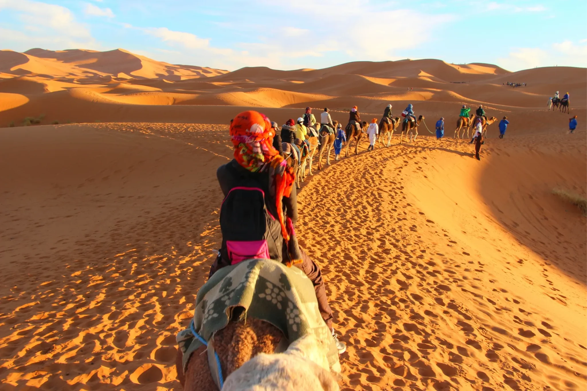 Tourists on Camels in the Morocco Desert