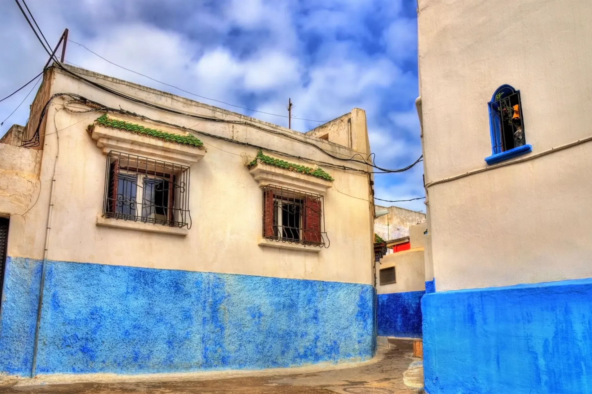 Signature blue and white houses in Kasbah of the Udayas