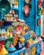 Colorful crockery at Moroccan pottery shop