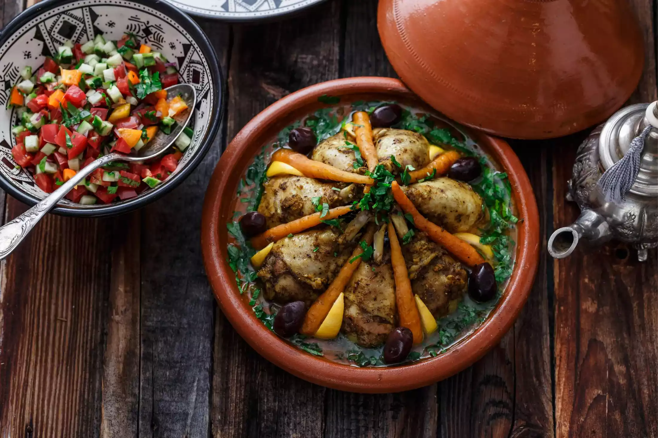 Traditional Moroccan food served in an authentic ceramic bowl made in Morocco
