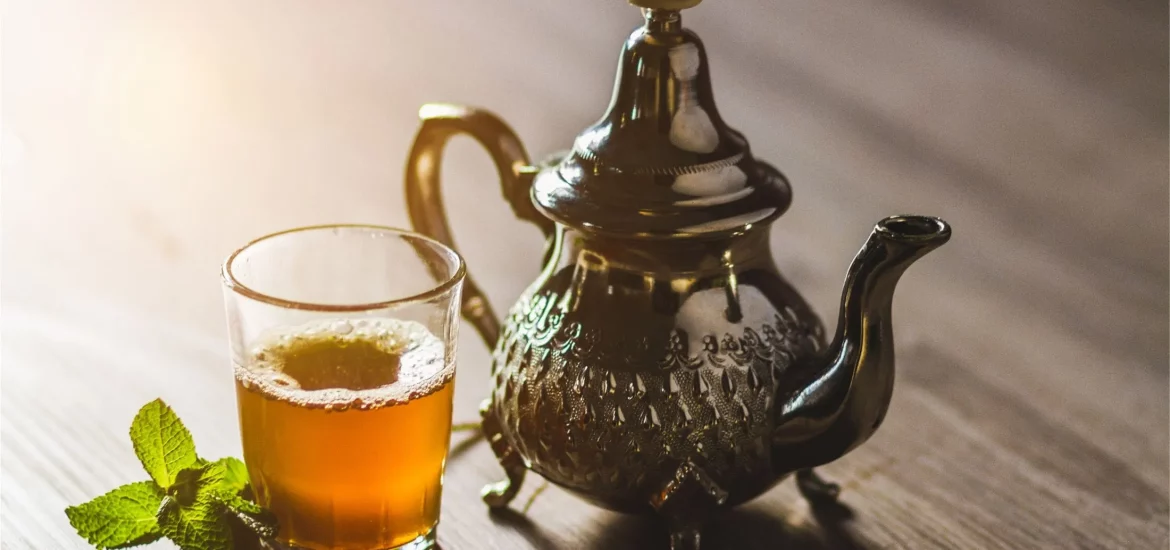 Moroccan tea with mint served from a teapot